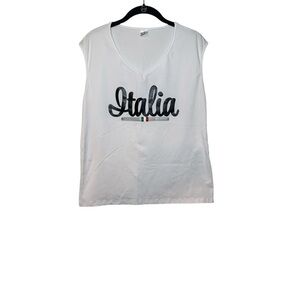 Woman’s Italia Muscle Tank White with Italian Logo Size Small